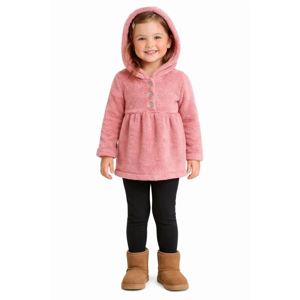 CARTER'S Pink Sherpa Hoodie Pullover Toddler Girl Size 4T Soft Cozy Button Front